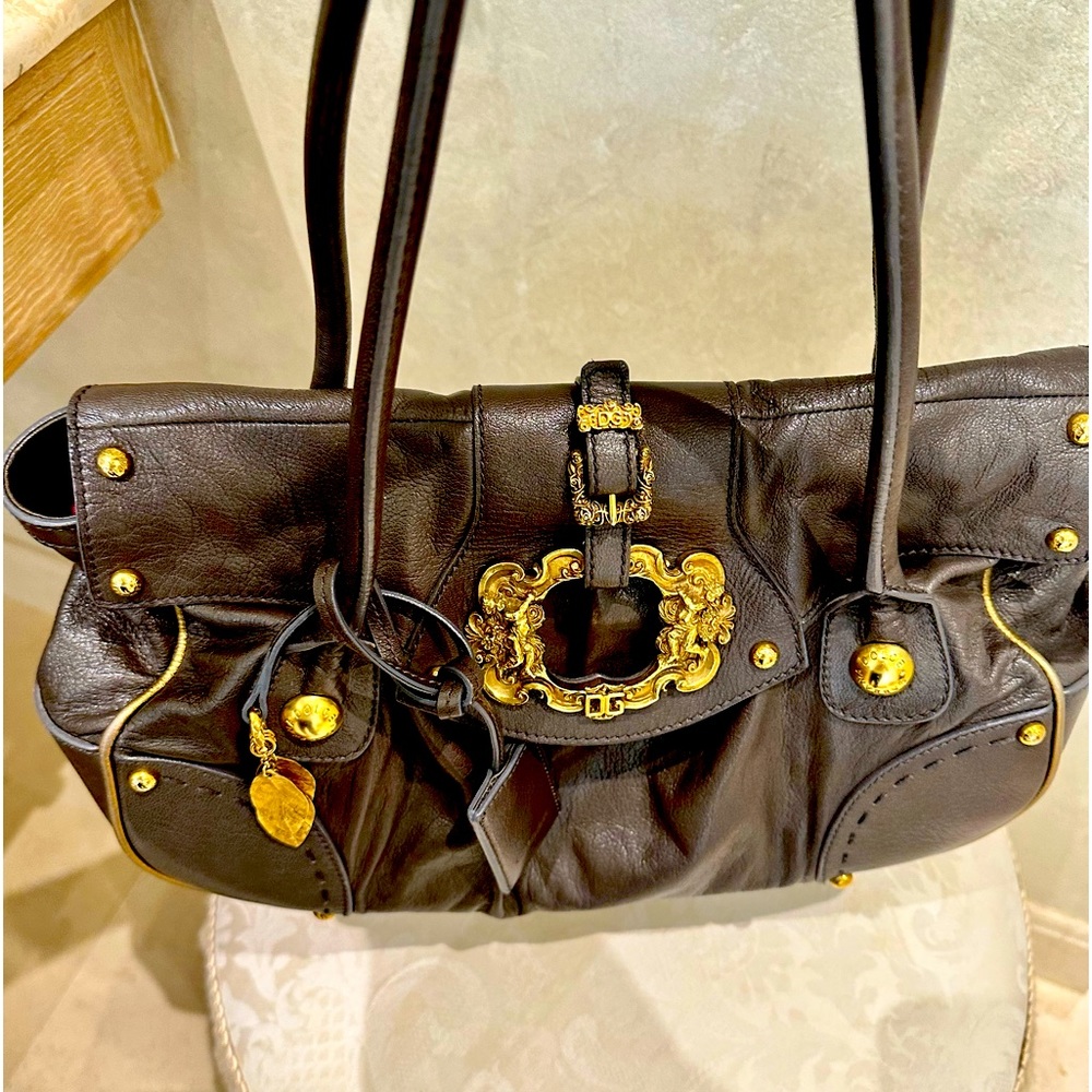 Authentic vintage Dolce and Gabbana brown purse with Gold Angel clasp